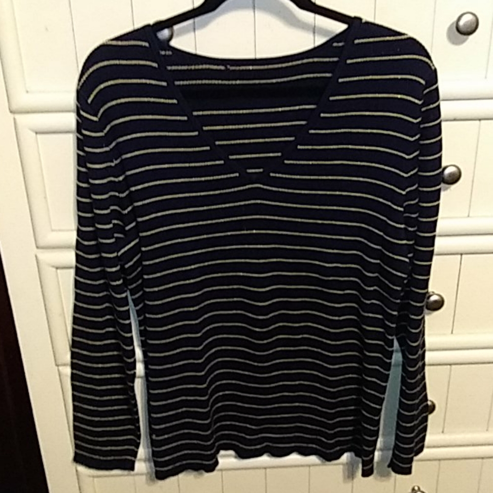 Blue sweater with Gold shimmering lines